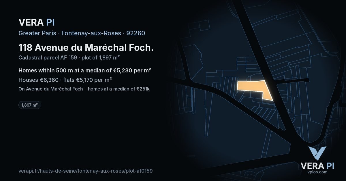 118 Avenue du Maréchal Foch, Fontenay-aux-Roses at night – the plot lit, the parcels around coloured by the prices near them