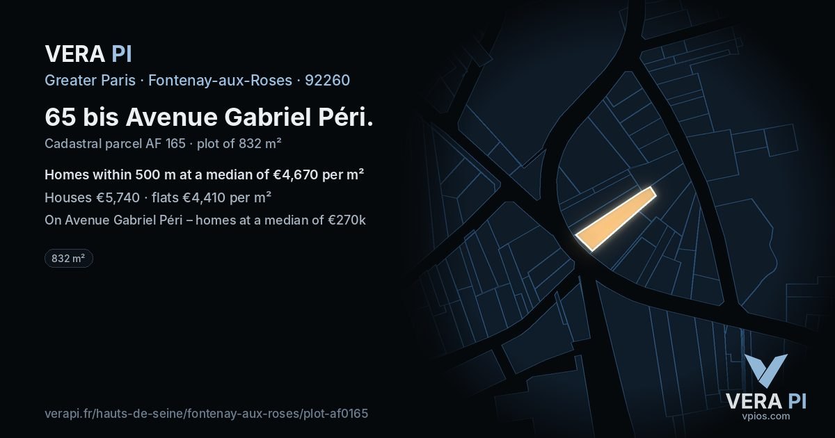 65 bis Avenue Gabriel Péri, Fontenay-aux-Roses at night – the plot lit, the parcels around coloured by the prices near them