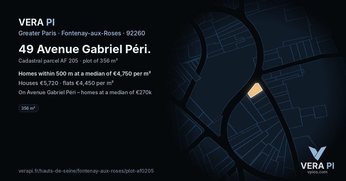 49 Avenue Gabriel Péri, Fontenay-aux-Roses at night – the plot lit, the parcels around coloured by the prices near them