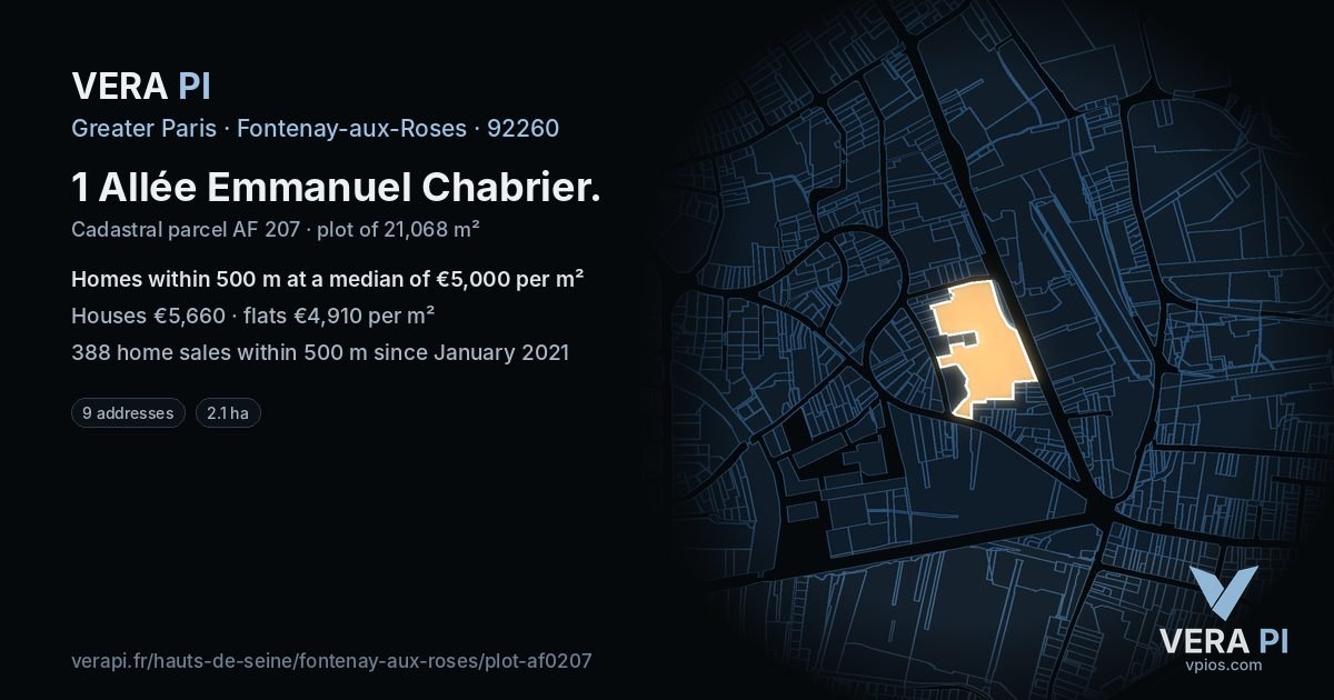 1 Allée Emmanuel Chabrier, Fontenay-aux-Roses at night – the plot lit, the parcels around coloured by the prices near them