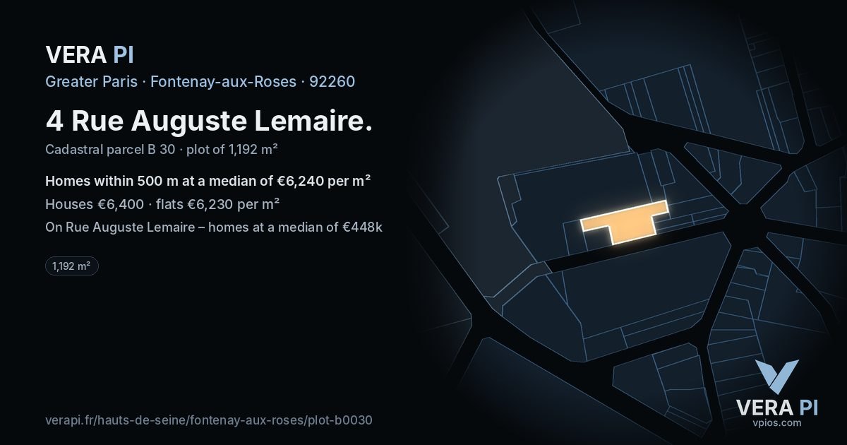 4 Rue Auguste Lemaire, Fontenay-aux-Roses at night – the plot lit, the parcels around coloured by the prices near them