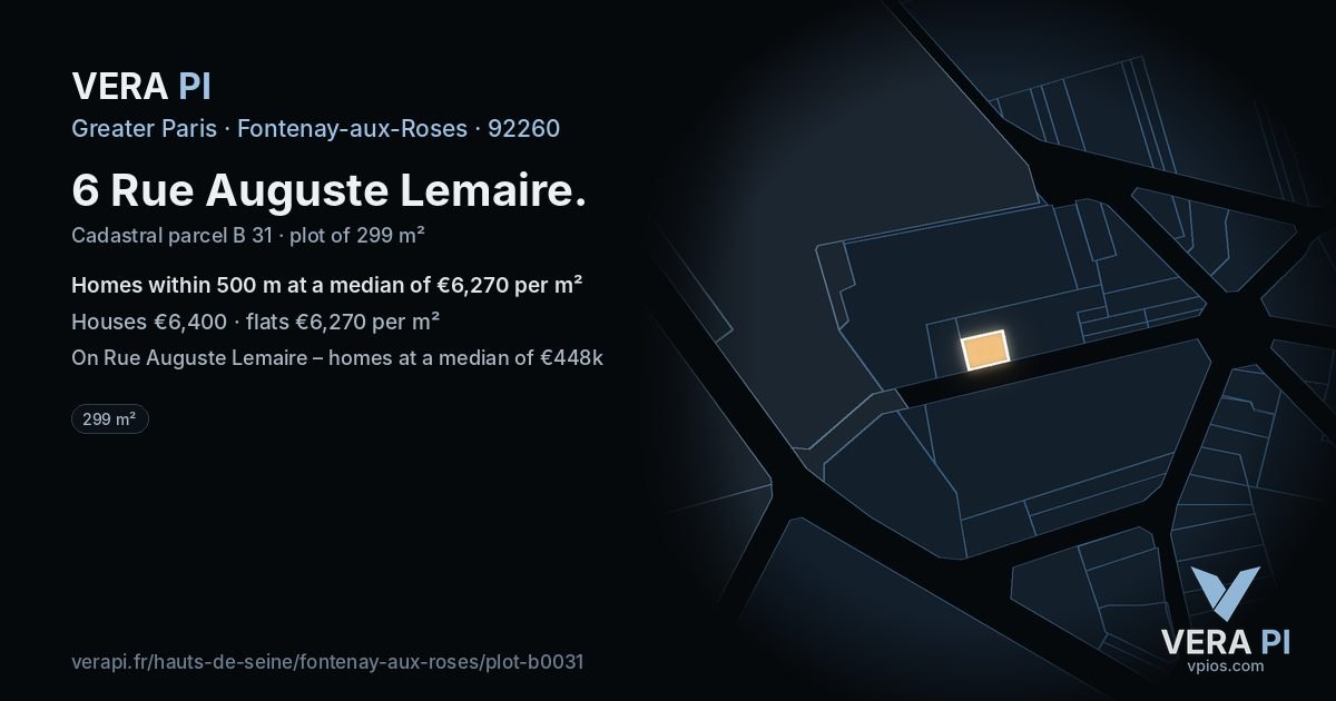 6 Rue Auguste Lemaire, Fontenay-aux-Roses at night – the plot lit, the parcels around coloured by the prices near them