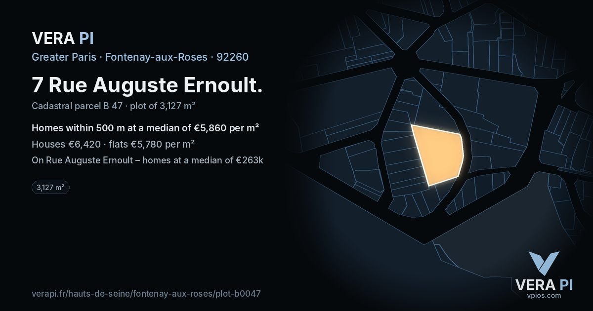 7 Rue Auguste Ernoult, Fontenay-aux-Roses at night – the plot lit, the parcels around coloured by the prices near them
