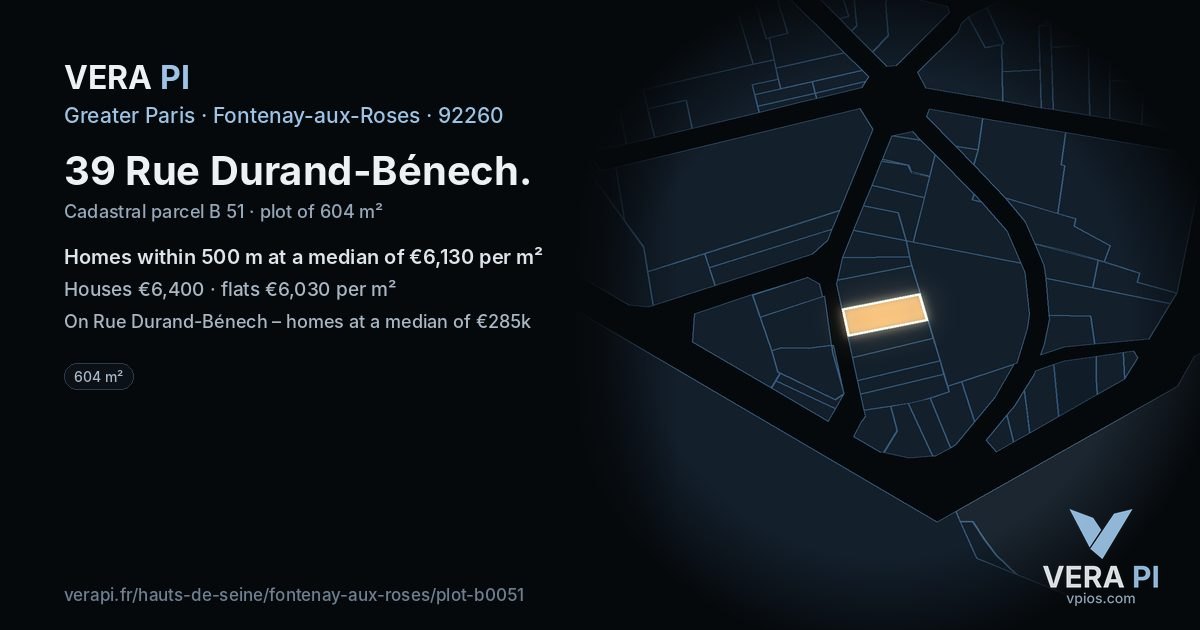 39 Rue Durand-Bénech, Fontenay-aux-Roses at night – the plot lit, the parcels around coloured by the prices near them