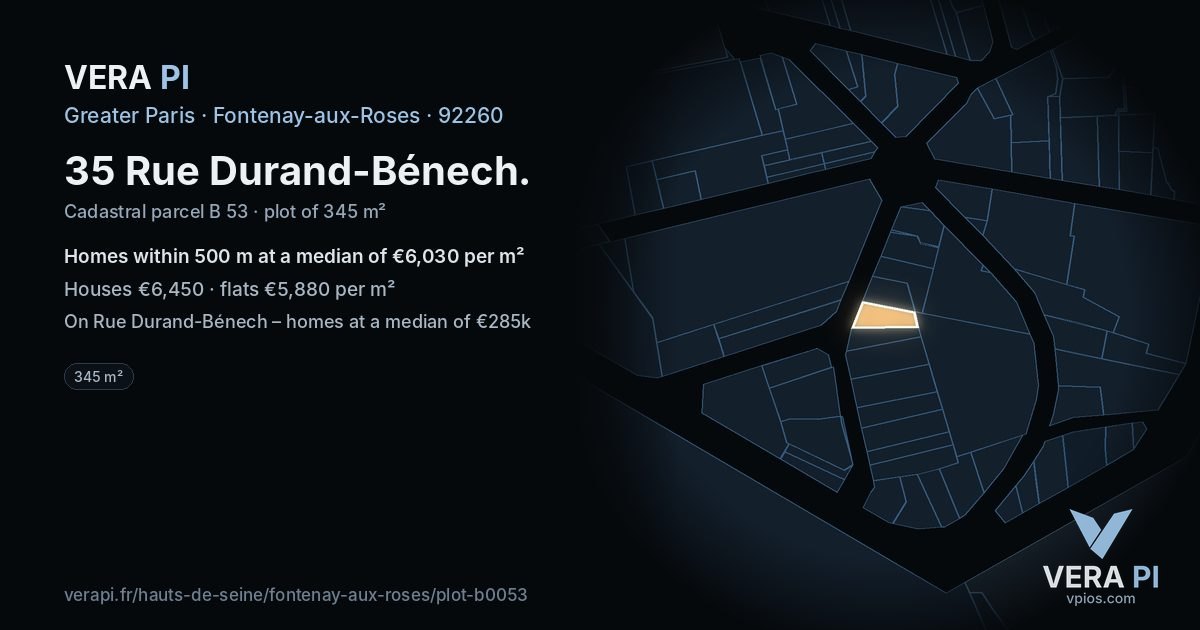 35 Rue Durand-Bénech, Fontenay-aux-Roses at night – the plot lit, the parcels around coloured by the prices near them