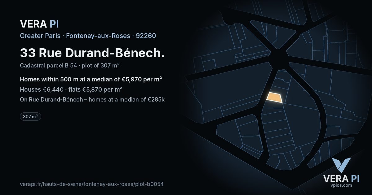 33 Rue Durand-Bénech, Fontenay-aux-Roses at night – the plot lit, the parcels around coloured by the prices near them