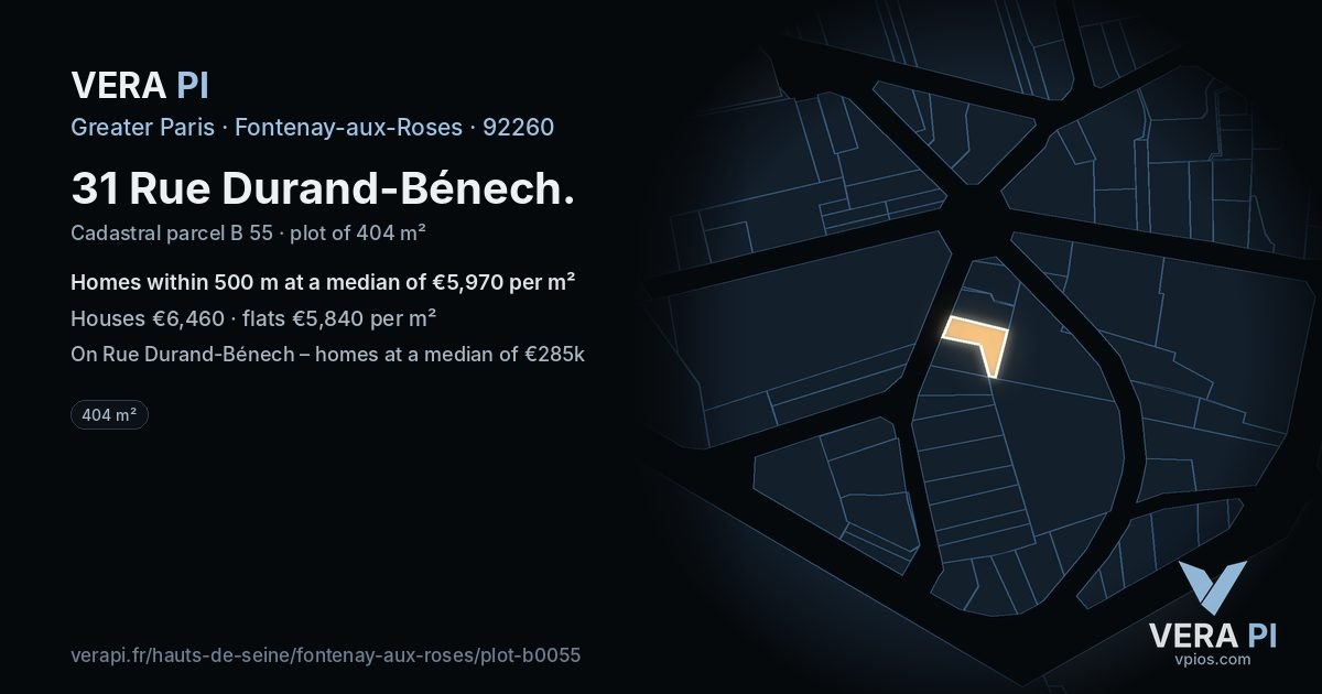 31 Rue Durand-Bénech, Fontenay-aux-Roses at night – the plot lit, the parcels around coloured by the prices near them
