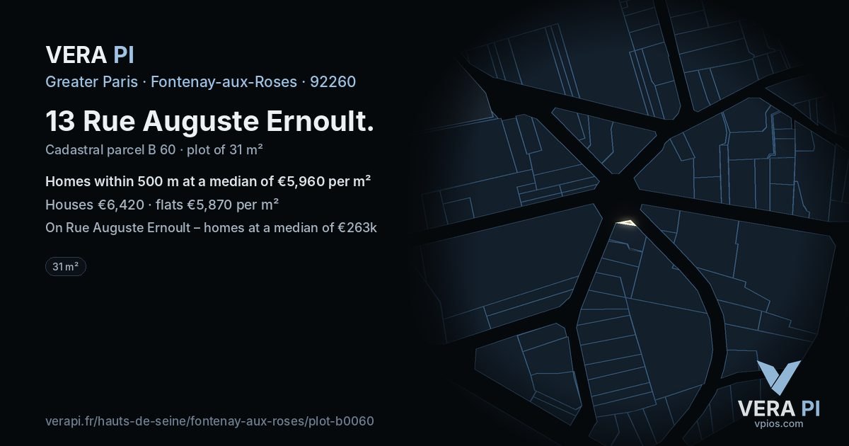 13 Rue Auguste Ernoult, Fontenay-aux-Roses at night – the plot lit, the parcels around coloured by the prices near them