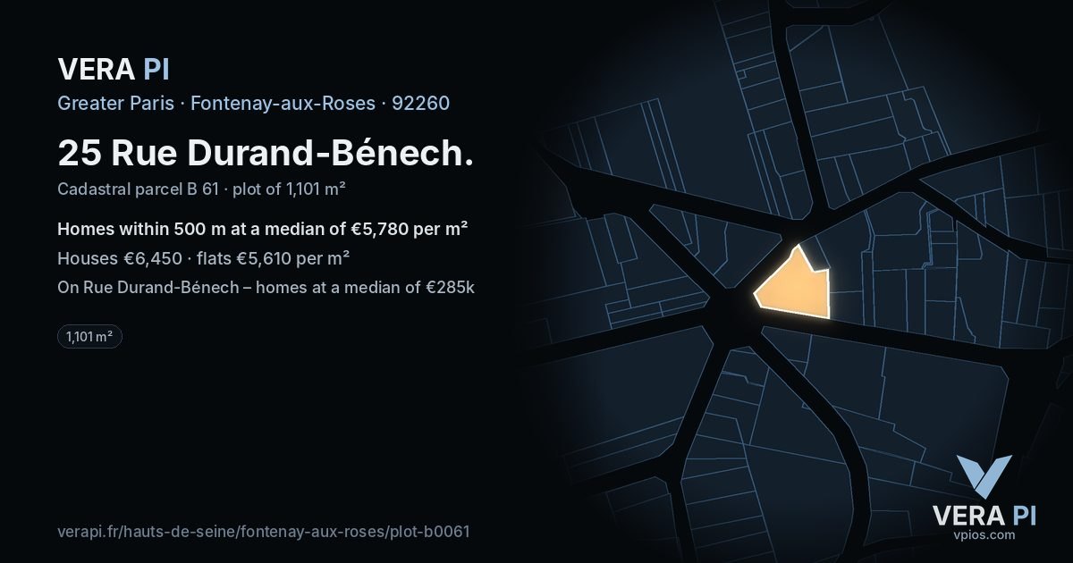 25 Rue Durand-Bénech, Fontenay-aux-Roses at night – the plot lit, the parcels around coloured by the prices near them