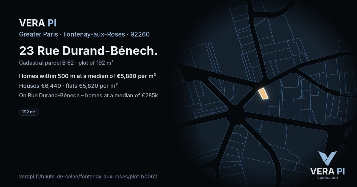 23 Rue Durand-Bénech, Fontenay-aux-Roses at night – the plot lit, the parcels around coloured by the prices near them