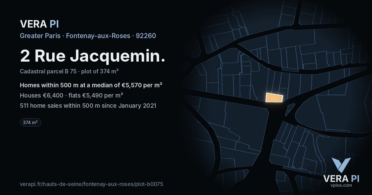 2 Rue Jacquemin, Fontenay-aux-Roses at night – the plot lit, the parcels around coloured by the prices near them