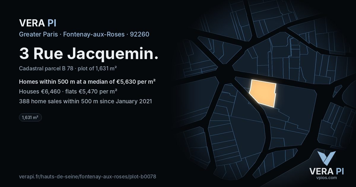 3 Rue Jacquemin, Fontenay-aux-Roses at night – the plot lit, the parcels around coloured by the prices near them