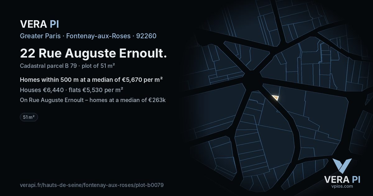 22 Rue Auguste Ernoult, Fontenay-aux-Roses at night – the plot lit, the parcels around coloured by the prices near them