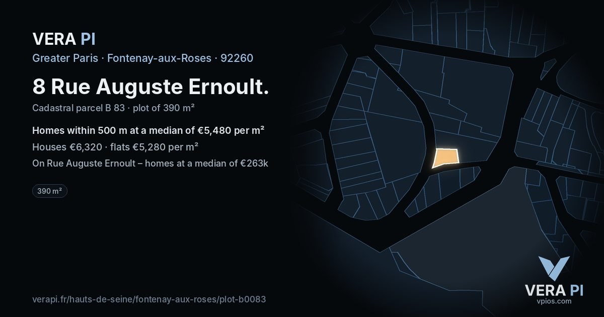 8 Rue Auguste Ernoult, Fontenay-aux-Roses at night – the plot lit, the parcels around coloured by the prices near them