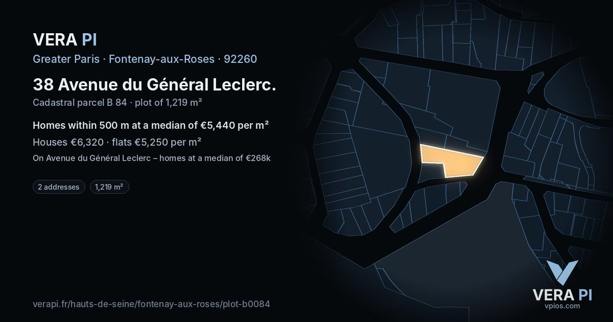 38 Avenue du Général Leclerc, Fontenay-aux-Roses at night – the plot lit, the parcels around coloured by the prices near them