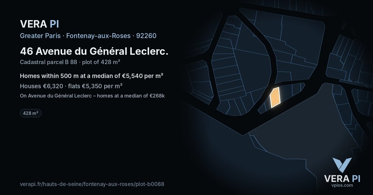 46 Avenue du Général Leclerc, Fontenay-aux-Roses at night – the plot lit, the parcels around coloured by the prices near them