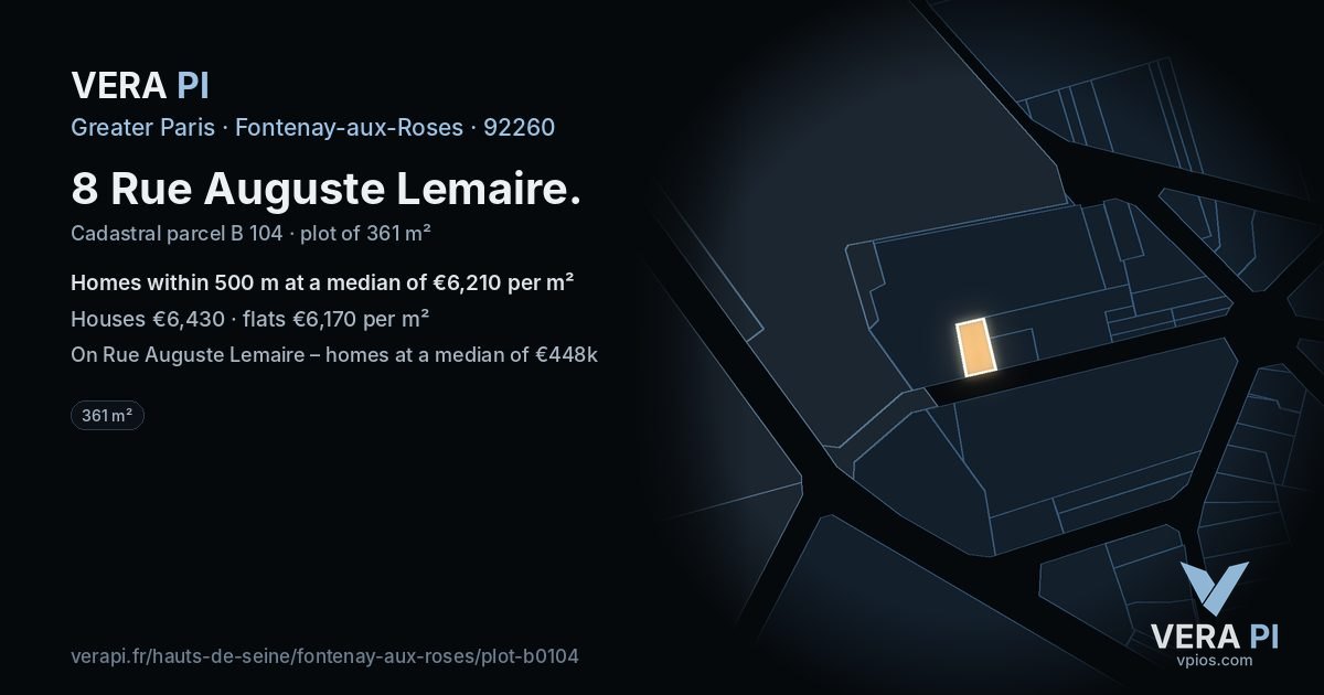 8 Rue Auguste Lemaire, Fontenay-aux-Roses at night – the plot lit, the parcels around coloured by the prices near them
