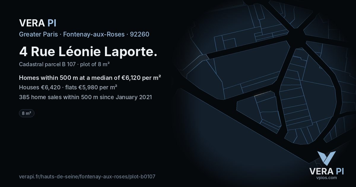 4 Rue Léonie Laporte, Fontenay-aux-Roses at night – the plot lit, the parcels around coloured by the prices near them