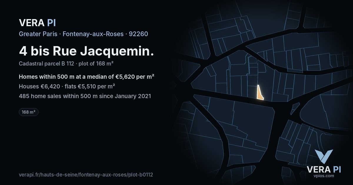 4 bis Rue Jacquemin, Fontenay-aux-Roses at night – the plot lit, the parcels around coloured by the prices near them