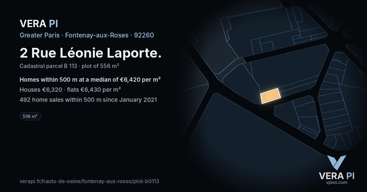 2 Rue Léonie Laporte, Fontenay-aux-Roses at night – the plot lit, the parcels around coloured by the prices near them