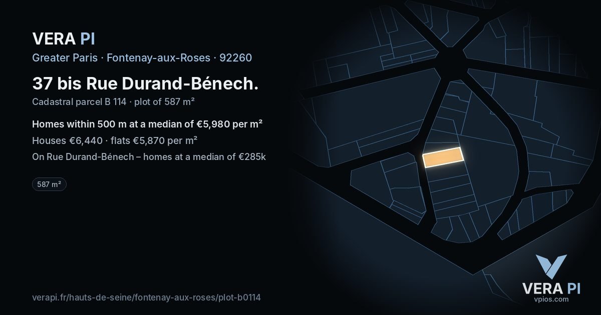 37 bis Rue Durand-Bénech, Fontenay-aux-Roses at night – the plot lit, the parcels around coloured by the prices near them