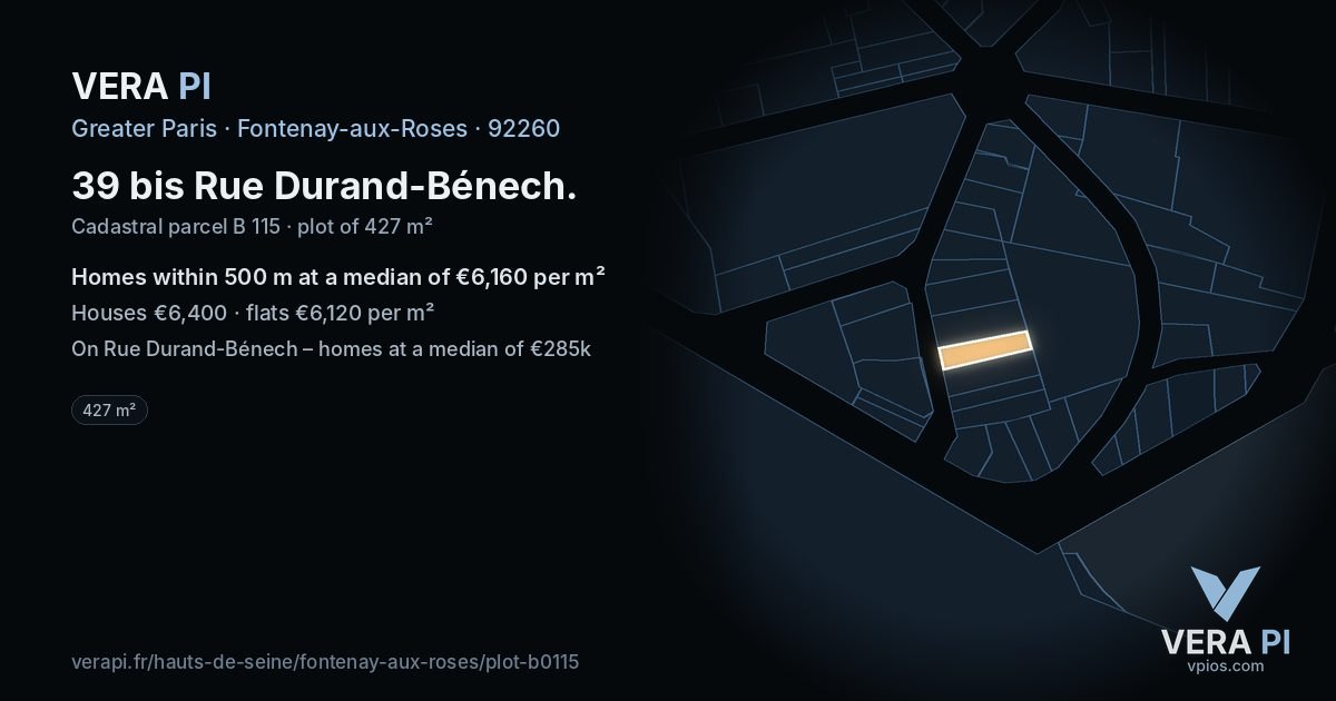 39 bis Rue Durand-Bénech, Fontenay-aux-Roses at night – the plot lit, the parcels around coloured by the prices near them