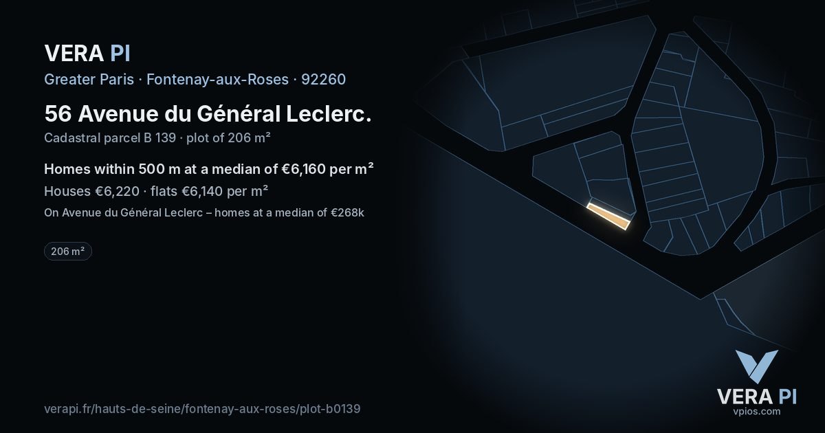 56 Avenue du Général Leclerc, Fontenay-aux-Roses at night – the plot lit, the parcels around coloured by the prices near them
