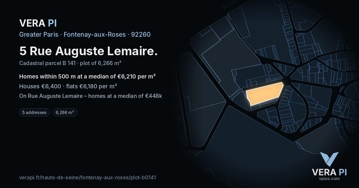 5 Rue Auguste Lemaire, Fontenay-aux-Roses at night – the plot lit, the parcels around coloured by the prices near them