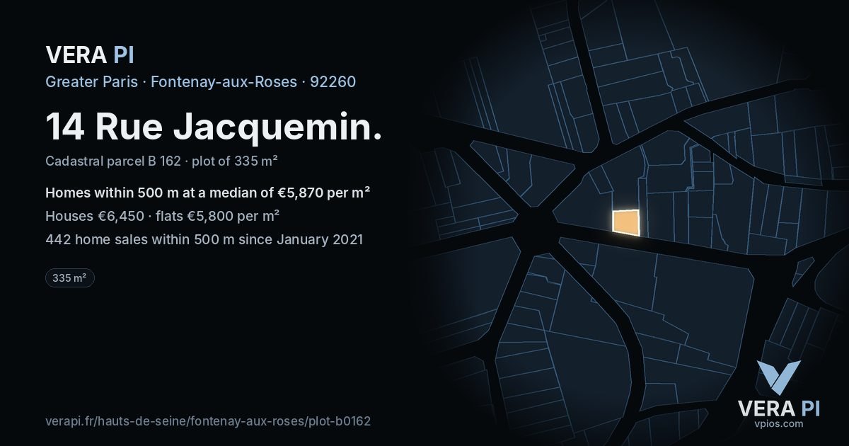 14 Rue Jacquemin, Fontenay-aux-Roses at night – the plot lit, the parcels around coloured by the prices near them