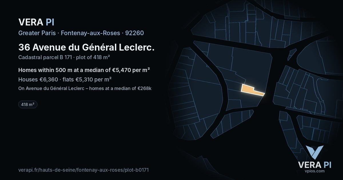 36 Avenue du Général Leclerc, Fontenay-aux-Roses at night – the plot lit, the parcels around coloured by the prices near them