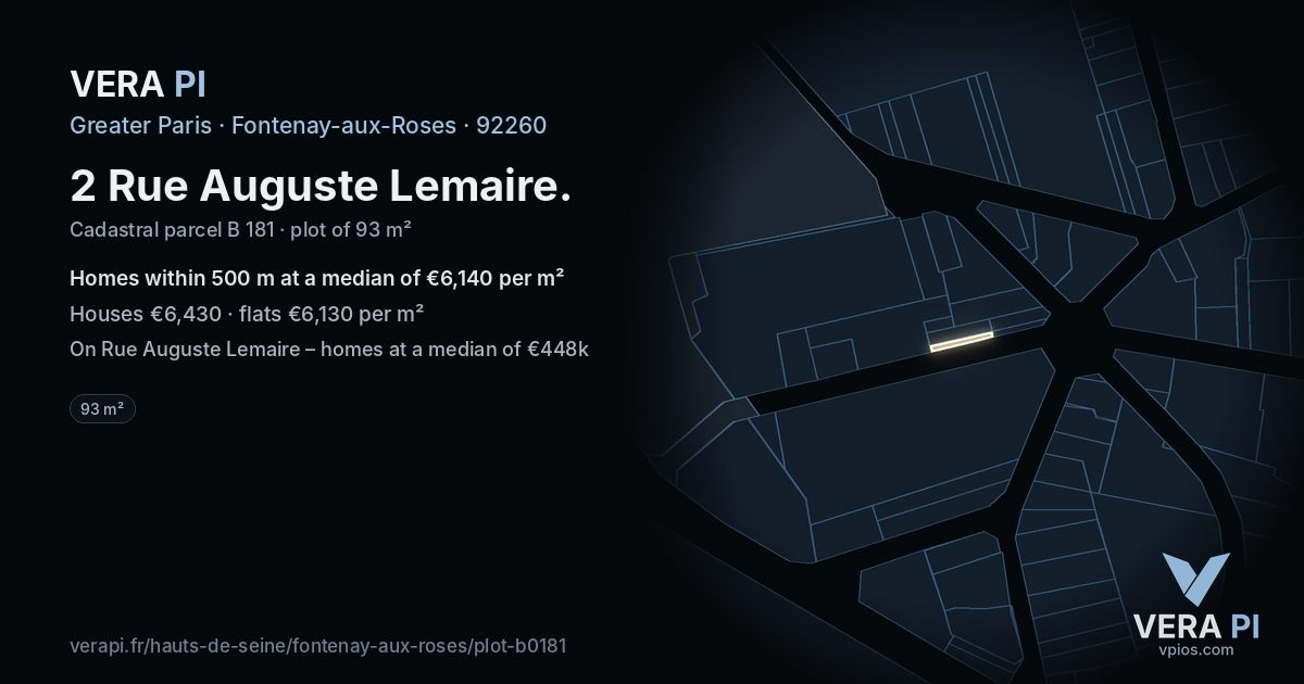 2 Rue Auguste Lemaire, Fontenay-aux-Roses at night – the plot lit, the parcels around coloured by the prices near them