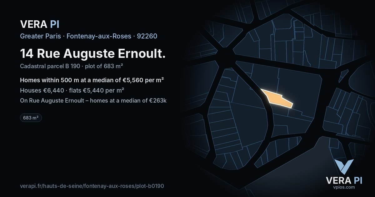 14 Rue Auguste Ernoult, Fontenay-aux-Roses at night – the plot lit, the parcels around coloured by the prices near them