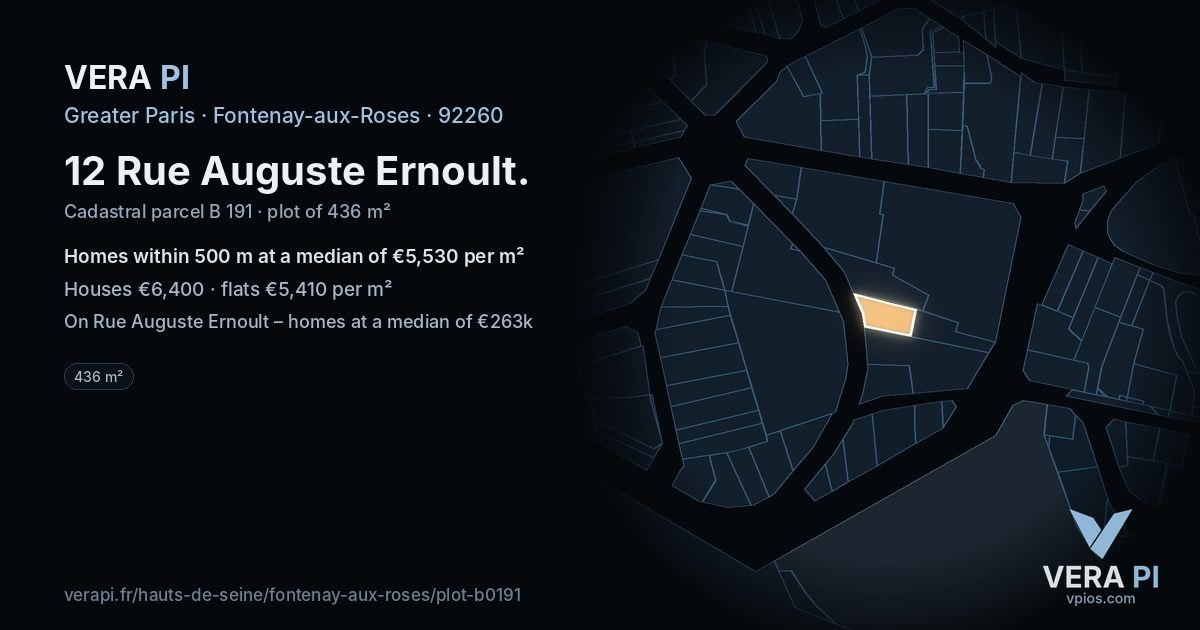 12 Rue Auguste Ernoult, Fontenay-aux-Roses at night – the plot lit, the parcels around coloured by the prices near them