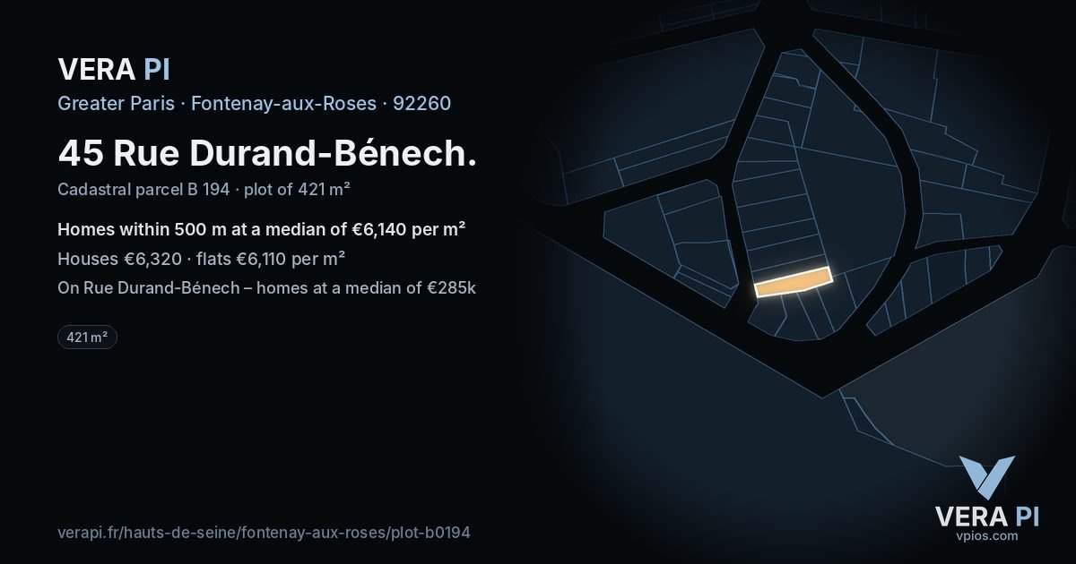 45 Rue Durand-Bénech, Fontenay-aux-Roses at night – the plot lit, the parcels around coloured by the prices near them