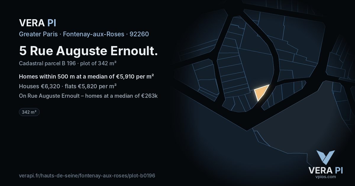 5 Rue Auguste Ernoult, Fontenay-aux-Roses at night – the plot lit, the parcels around coloured by the prices near them