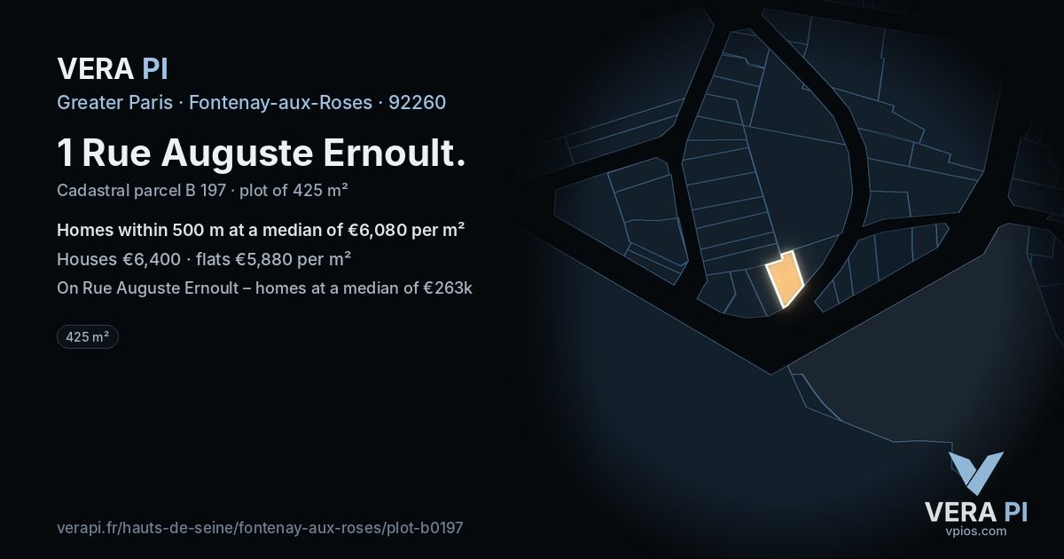 1 Rue Auguste Ernoult, Fontenay-aux-Roses at night – the plot lit, the parcels around coloured by the prices near them