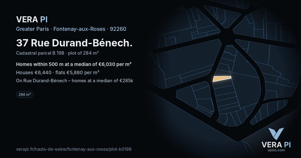 37 Rue Durand-Bénech, Fontenay-aux-Roses at night – the plot lit, the parcels around coloured by the prices near them