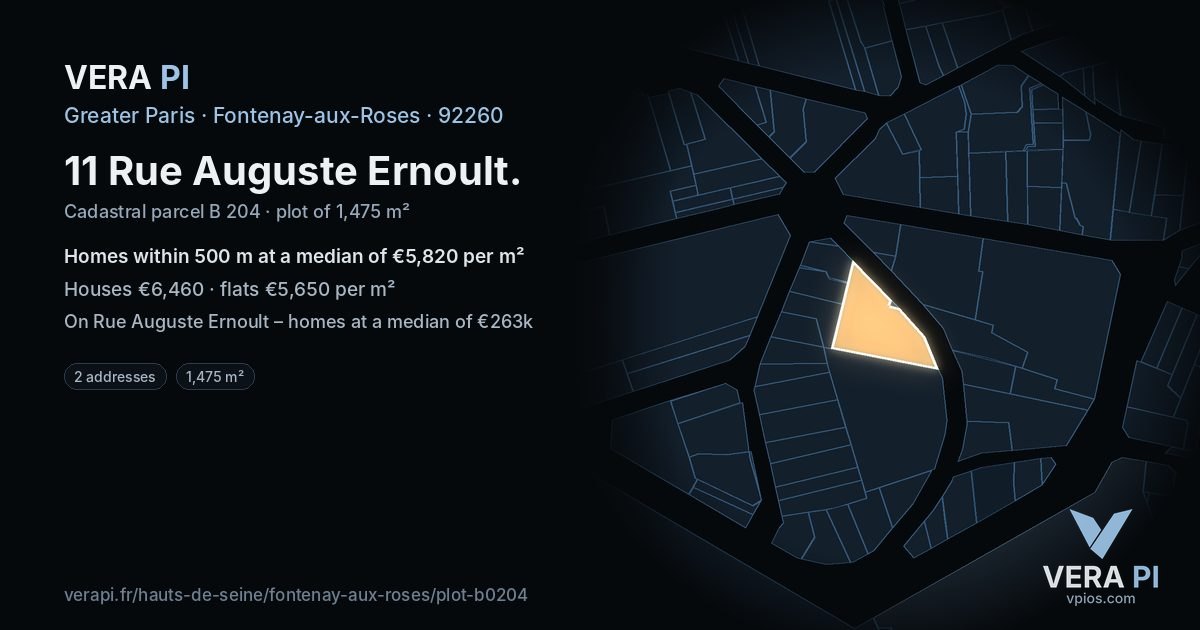 11 Rue Auguste Ernoult, Fontenay-aux-Roses at night – the plot lit, the parcels around coloured by the prices near them