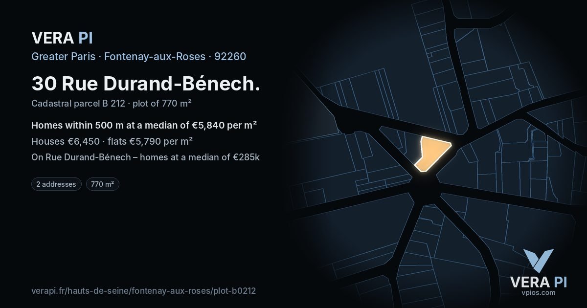 30 Rue Durand-Bénech, Fontenay-aux-Roses at night – the plot lit, the parcels around coloured by the prices near them