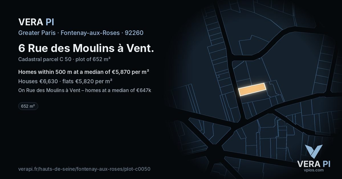 6 Rue des Moulins à Vent, Fontenay-aux-Roses at night – the plot lit, the parcels around coloured by the prices near them