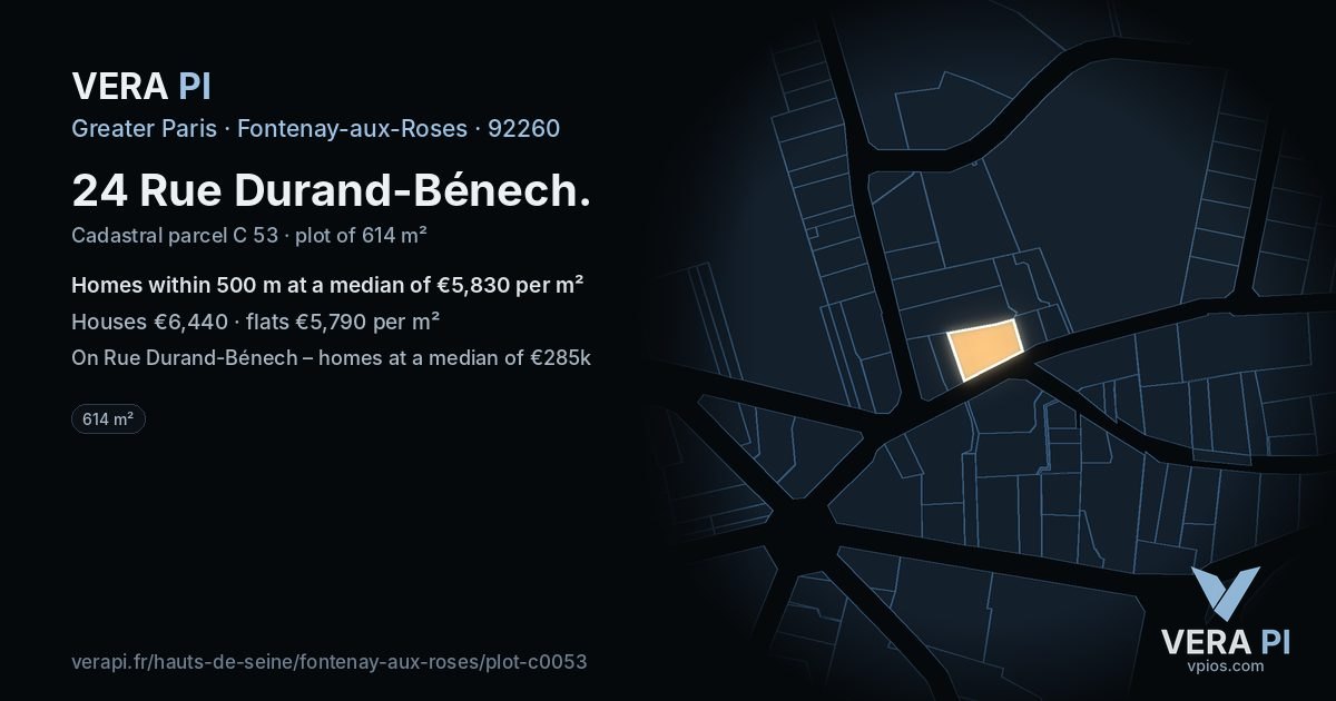 24 Rue Durand-Bénech, Fontenay-aux-Roses at night – the plot lit, the parcels around coloured by the prices near them
