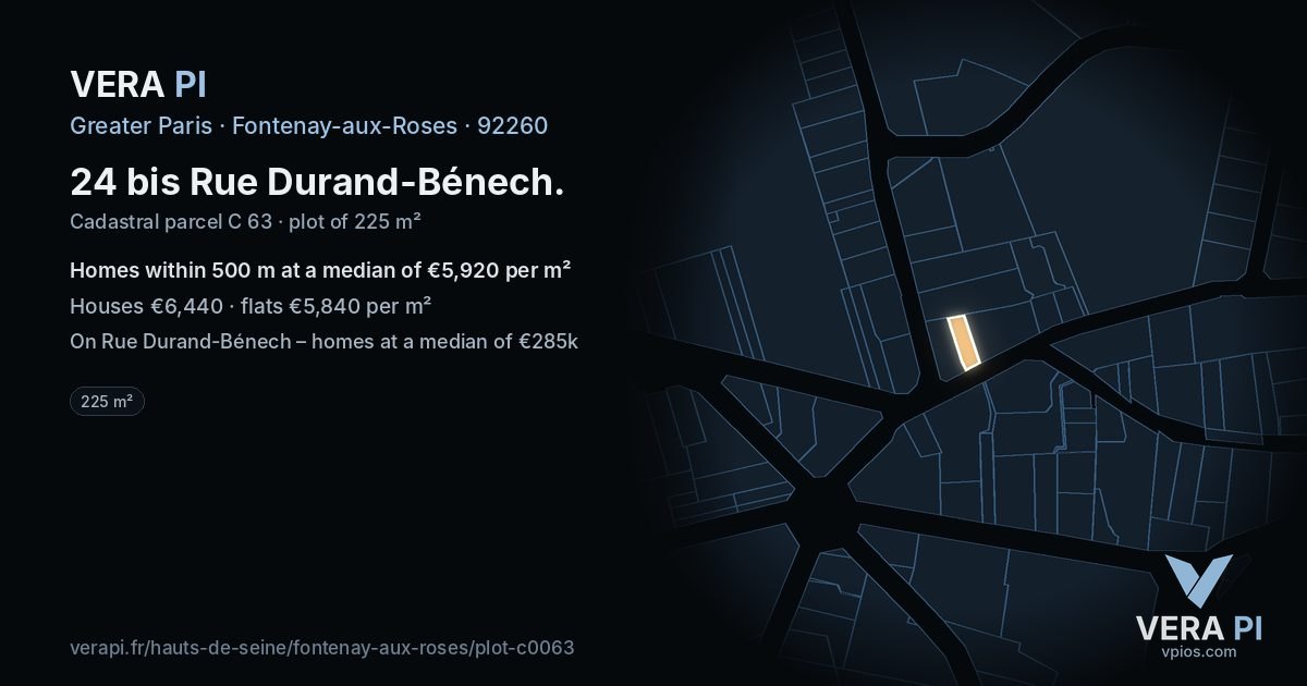 24 bis Rue Durand-Bénech, Fontenay-aux-Roses at night – the plot lit, the parcels around coloured by the prices near them