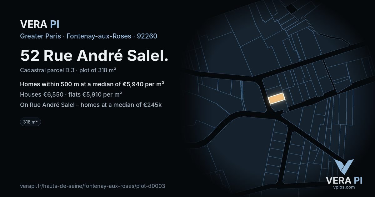 52 Rue André Salel, Fontenay-aux-Roses at night – the plot lit, the parcels around coloured by the prices near them