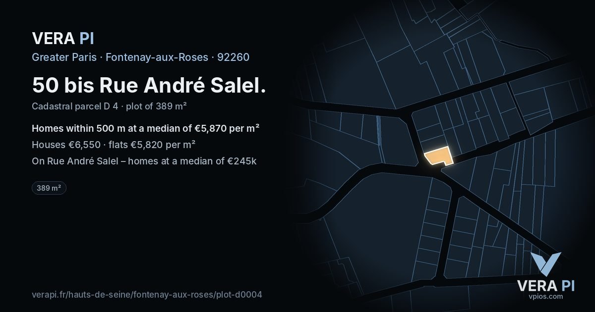 50 bis Rue André Salel, Fontenay-aux-Roses at night – the plot lit, the parcels around coloured by the prices near them