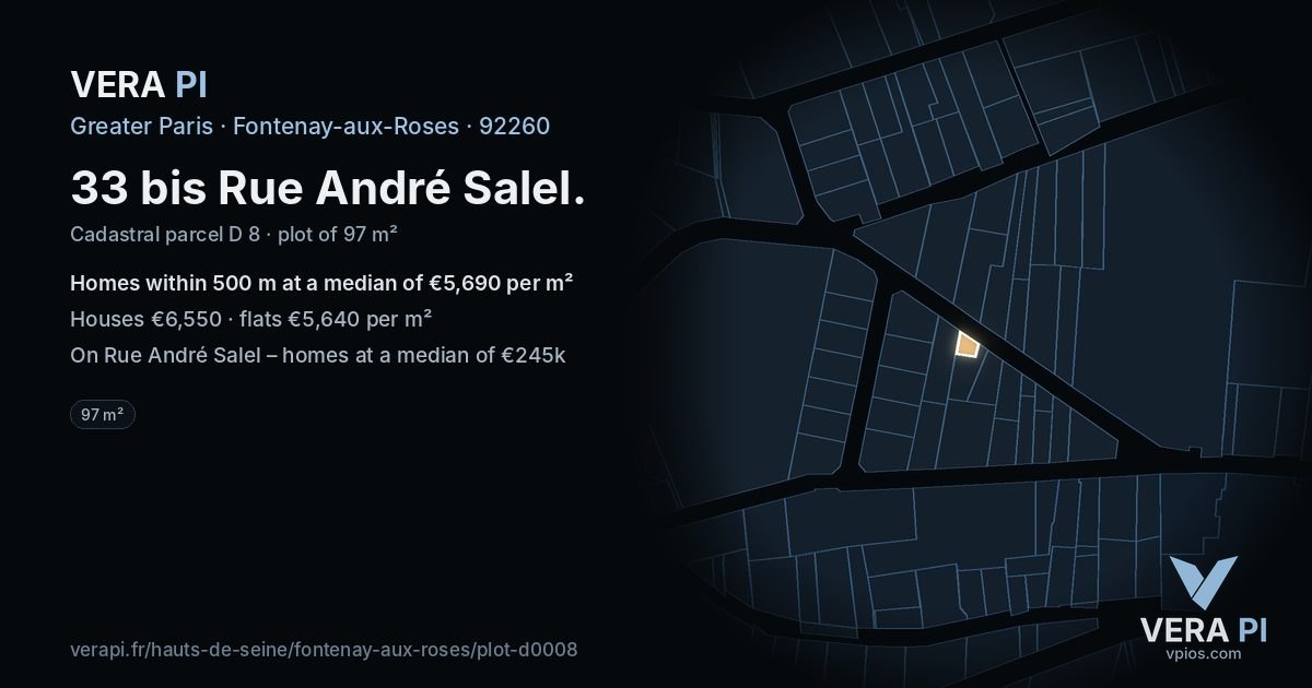 33 bis Rue André Salel, Fontenay-aux-Roses at night – the plot lit, the parcels around coloured by the prices near them