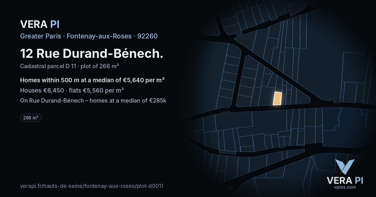 12 Rue Durand-Bénech, Fontenay-aux-Roses at night – the plot lit, the parcels around coloured by the prices near them