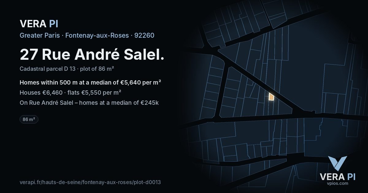 27 Rue André Salel, Fontenay-aux-Roses at night – the plot lit, the parcels around coloured by the prices near them