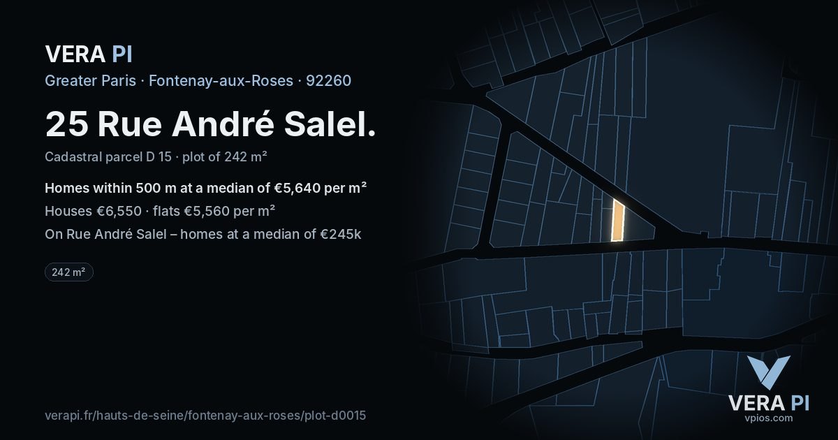 25 Rue André Salel, Fontenay-aux-Roses at night – the plot lit, the parcels around coloured by the prices near them