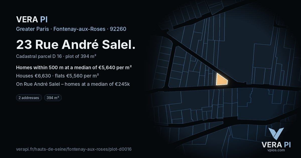 23 Rue André Salel, Fontenay-aux-Roses at night – the plot lit, the parcels around coloured by the prices near them