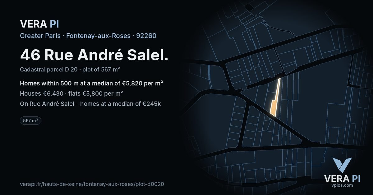 46 Rue André Salel, Fontenay-aux-Roses at night – the plot lit, the parcels around coloured by the prices near them